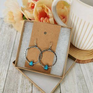 Fashion Dangle Hoop Earrings Silver Turquoise w/ Box